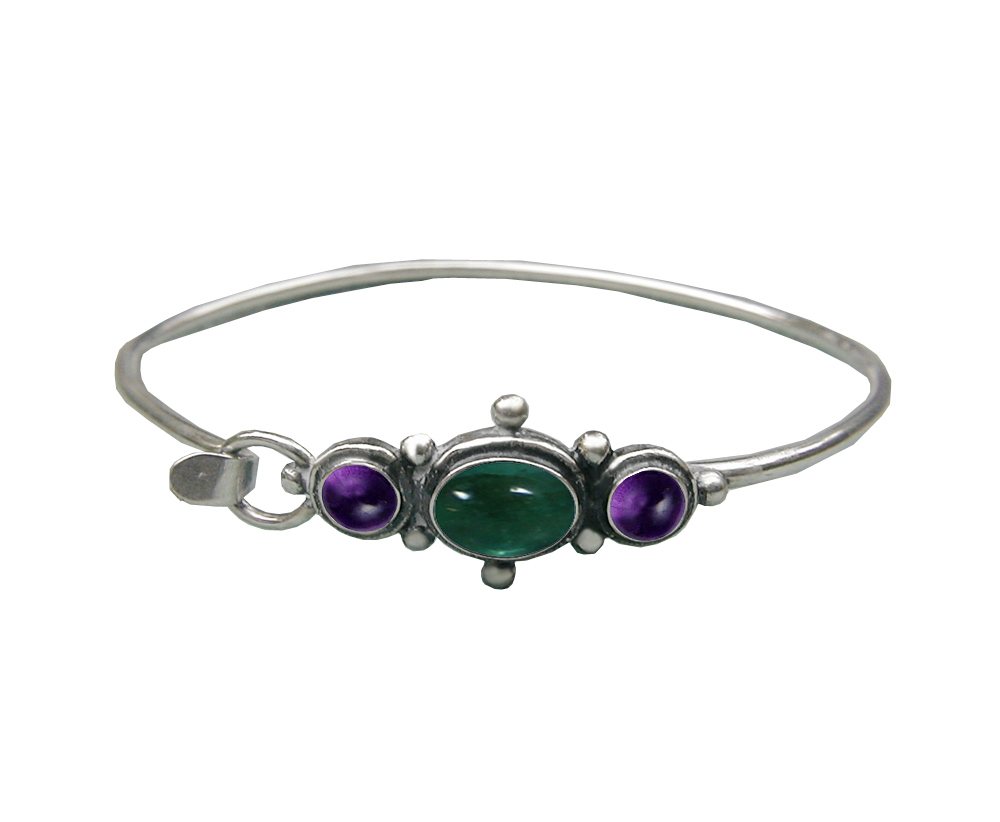 Sterling Silver Strap Latch Spring Hook Bangle Bracelet Fluorite And Amethyst